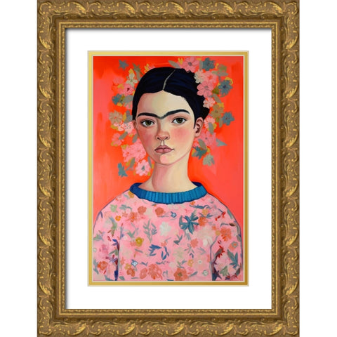 Young Frida Gold Ornate Wood Framed Art Print with Double Matting by Treechild