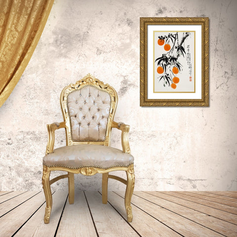 Japanese Oranges Gold Ornate Wood Framed Art Print with Double Matting by Treechild