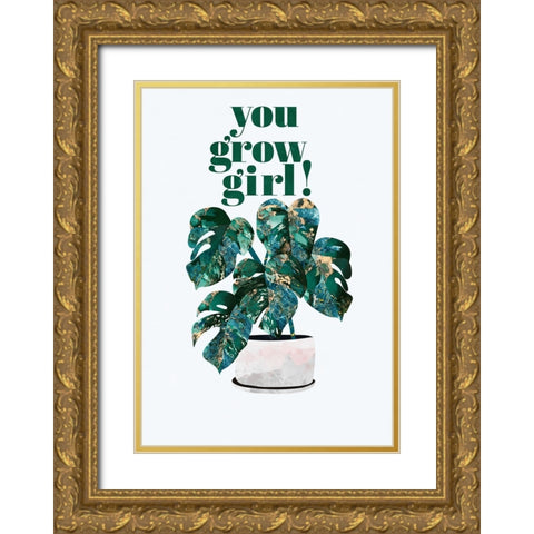 Plant typography quote text 2 Gold Ornate Wood Framed Art Print with Double Matting by Manovski, Sarah