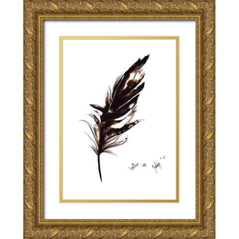 Feather Gold Ornate Wood Framed Art Print with Double Matting by Belickiene, Julija