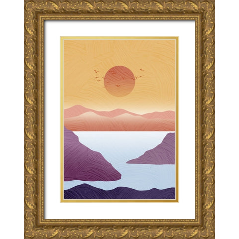 Golden River Gold Ornate Wood Framed Art Print with Double Matting by Roze, Fadil