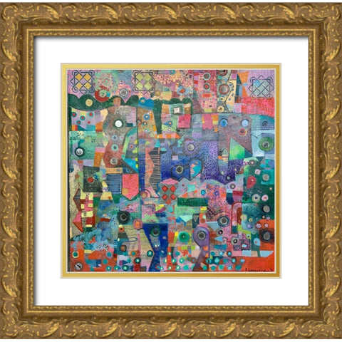 Blue Mirrors 20x20 Oil Paintmixed Media 2021 Gold Ornate Wood Framed Art Print with Double Matting by Loebelsohn, Alise