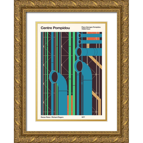 Pompidou Gold Ornate Wood Framed Art Print with Double Matting by Bodart, Florent