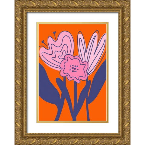 Abstract Flowers Gold Ornate Wood Framed Art Print with Double Matting by Fritsch, Athene