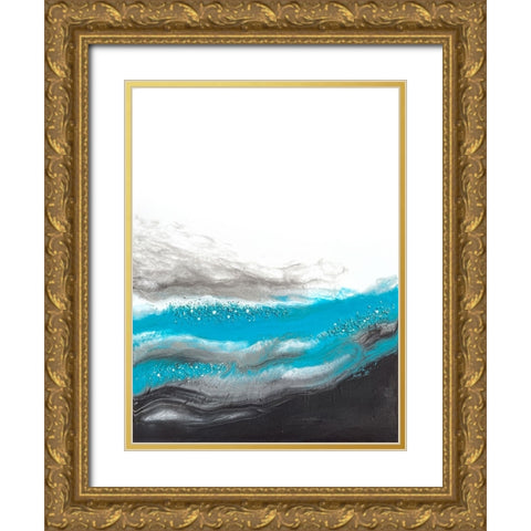 Aqua Wave Gold Ornate Wood Framed Art Print with Double Matting by Storms, Alyson
