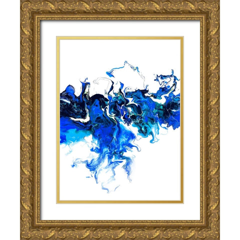 Blue Colorful White Wave Gold Ornate Wood Framed Art Print with Double Matting by Storms, Alyson