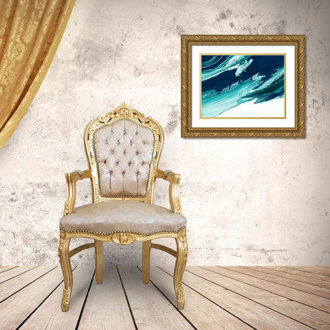Green and Blue Wave Gold Ornate Wood Framed Art Print with Double Matting by Storms, Alyson