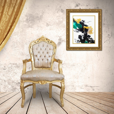 Green and Gold Ribbons 2 Gold Ornate Wood Framed Art Print with Double Matting by Storms, Alyson