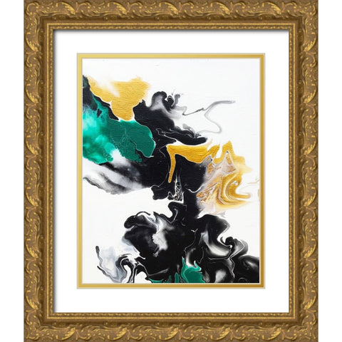 Green and Gold Ribbons 2 Gold Ornate Wood Framed Art Print with Double Matting by Storms, Alyson