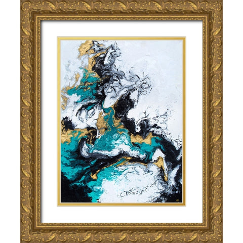 Green and Gold Smoke Gold Ornate Wood Framed Art Print with Double Matting by Storms, Alyson