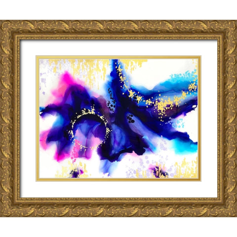 Purple Ink Blot Gold Ornate Wood Framed Art Print with Double Matting by Storms, Alyson