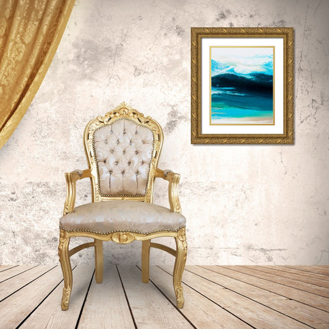 Teal Wave 3 Gold Ornate Wood Framed Art Print with Double Matting by Storms, Alyson