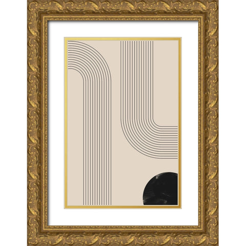 Black Minimal Line Art Gold Ornate Wood Framed Art Print with Double Matting by Thaitanom, Nikki