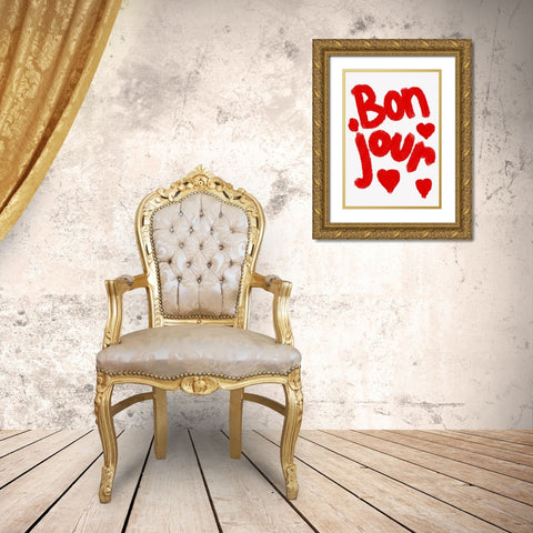 Bonjour Hearts Gold Ornate Wood Framed Art Print with Double Matting by Fritsch, Athene