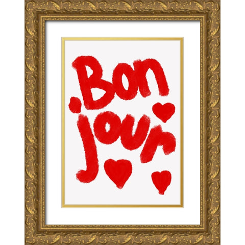 Bonjour Hearts Gold Ornate Wood Framed Art Print with Double Matting by Fritsch, Athene
