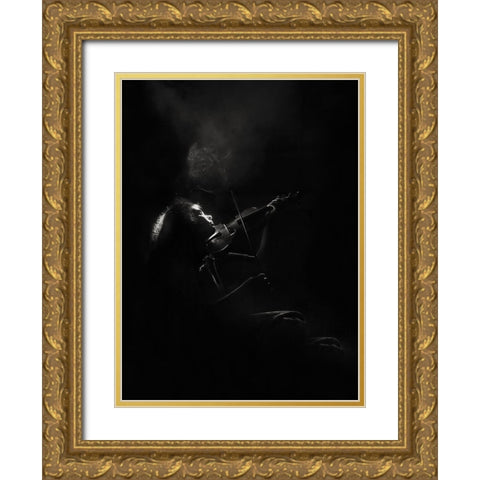 First, There Was A Violin.... Gold Ornate Wood Framed Art Print with Double Matting by Bosogea-Tudor, Ileana
