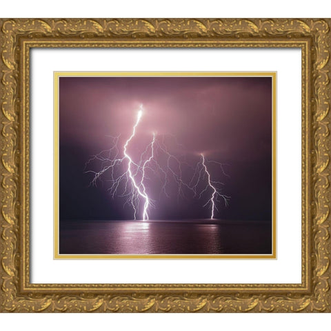 Thunderbolt Over The Sea Gold Ornate Wood Framed Art Print with Double Matting by Filippini, Nini