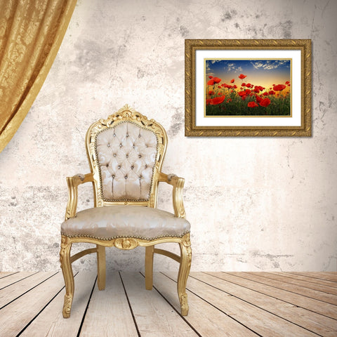 Poppies Gold Ornate Wood Framed Art Print with Double Matting by Markova, Albena