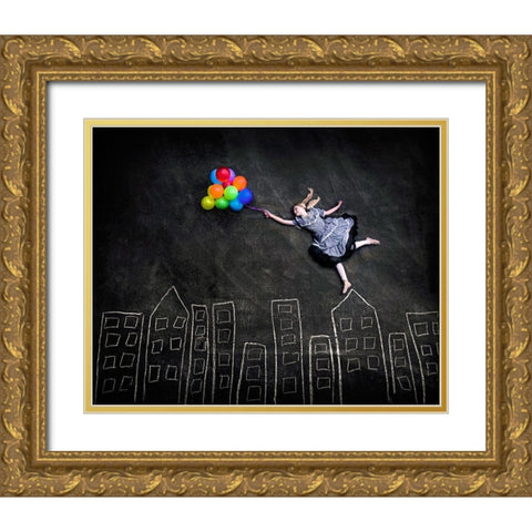 Flying On The Rooftops Gold Ornate Wood Framed Art Print with Double Matting by Njsabs