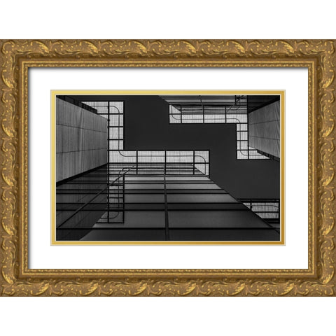 Meeting Of Grids Gold Ornate Wood Framed Art Print with Double Matting by Van Den, Jef