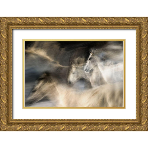 In Motion Gold Ornate Wood Framed Art Print with Double Matting by Malovrh, Milan