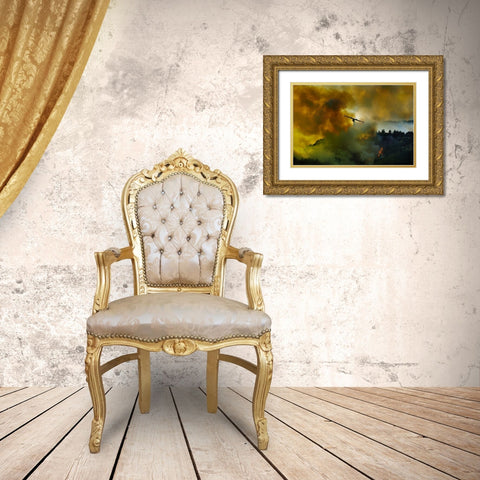 Canadair Aircraft In Action - Fighting For The Salvation Of The Forest. Gold Ornate Wood Framed Art Print with Double Matting by Grambone, Antonio