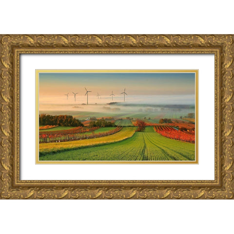 Autumn Atmosphere In Vineyards Gold Ornate Wood Framed Art Print with Double Matting by Kovac, Matej