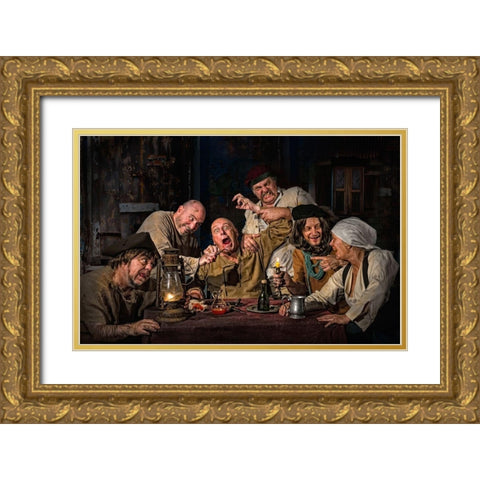 The Dentist - Homage To Caravaggio Gold Ornate Wood Framed Art Print with Double Matting by Galon Ma, Derek