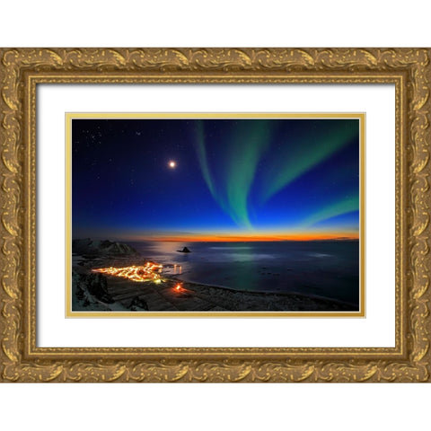 Sunset At Bleik Gold Ornate Wood Framed Art Print with Double Matting by Samuelsen, Roy