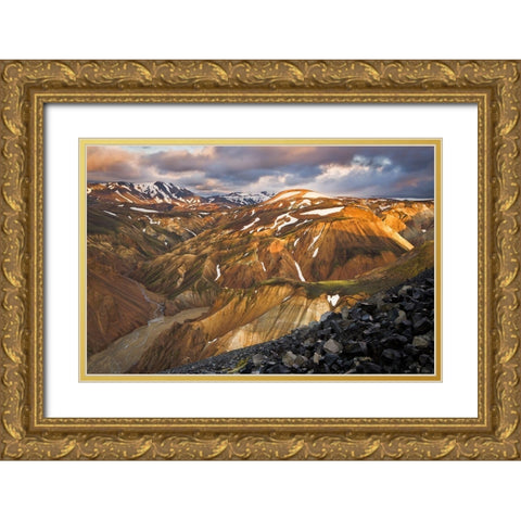 Landmannalaugar Sunset Gold Ornate Wood Framed Art Print with Double Matting by Wrobel, Karsten