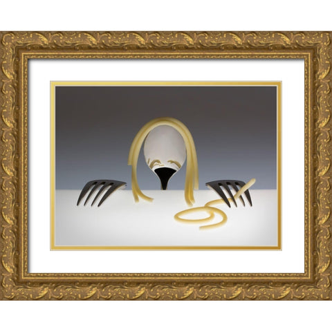 Look At Me-Its Spaghetti Hair! Part 2 Gold Ornate Wood Framed Art Print with Double Matting by De Kogel, Wieteke