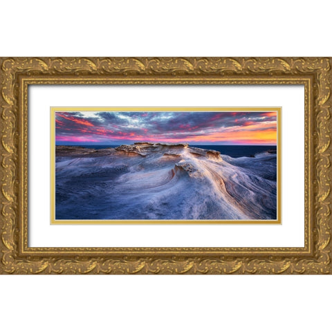 Waves Gold Ornate Wood Framed Art Print with Double Matting by Zhang, Joshua