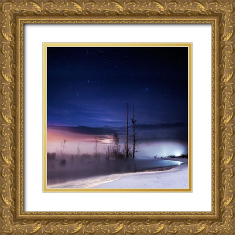 A Winter Night Gold Ornate Wood Framed Art Print with Double Matting by Yang, Shu-Guang