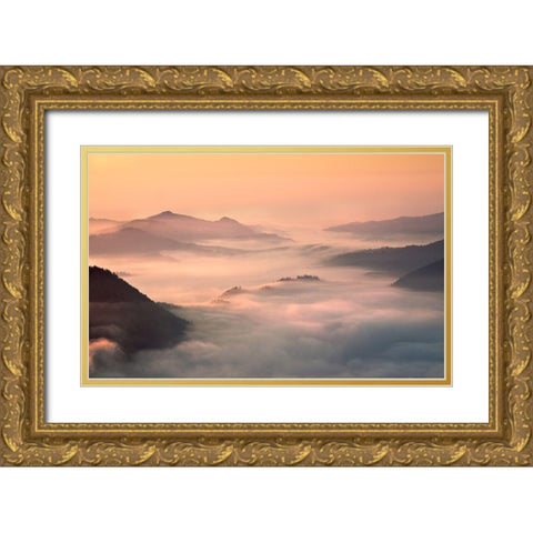 Foggy Morning In The Mountains Gold Ornate Wood Framed Art Print with Double Matting by Kruk, Przemyslaw