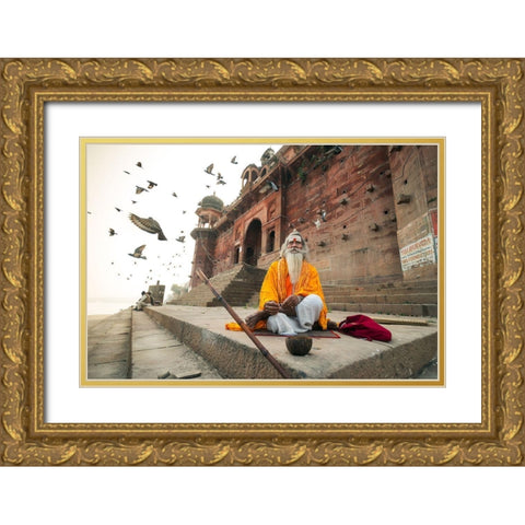 Moksha Gold Ornate Wood Framed Art Print with Double Matting by J.V, Rakesh