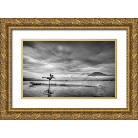 Man Behind The Nets Gold Ornate Wood Framed Art Print with Double Matting by Siswandhono, Arief