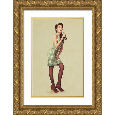 Pin Up Girl Gold Ornate Wood Framed Art Print with Double Matting by Peeters, Bart
