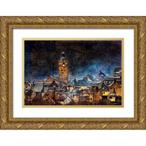 Mountain Village In France Gold Ornate Wood Framed Art Print with Double Matting by Mazalrey, Alain