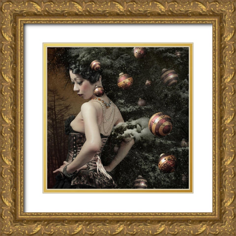 Lady Of DecemberA#039;S Tree Gold Ornate Wood Framed Art Print with Double Matting by Murakami, Kiyo