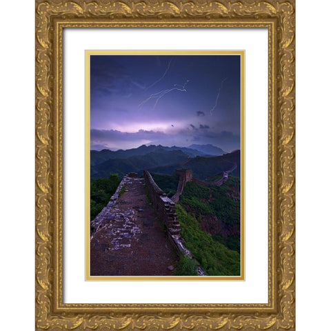 Great Wall Gold Ornate Wood Framed Art Print with Double Matting by Zhang, Yan