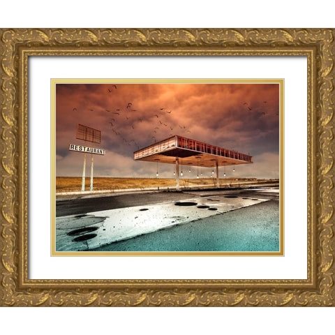 Gaz Bar Blues Gold Ornate Wood Framed Art Print with Double Matting by David Senechal Photographie