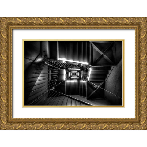 X-Spiral Gold Ornate Wood Framed Art Print with Double Matting by Hara, Tomoshi