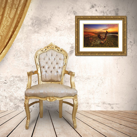 Bloody Sunset Gold Ornate Wood Framed Art Print with Double Matting by Krol, Piotr
