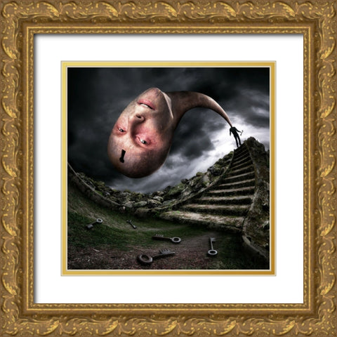 Headache Gold Ornate Wood Framed Art Print with Double Matting by Kiciak, Christophe