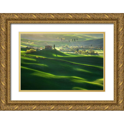 Green Waves... Gold Ornate Wood Framed Art Print with Double Matting by Browko, Krzysztof