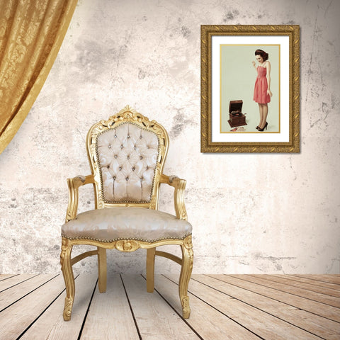 Pin Up Girl Iii Gold Ornate Wood Framed Art Print with Double Matting by Peeters, Bart