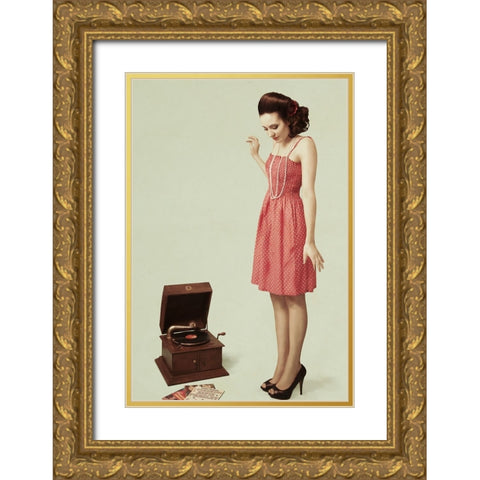 Pin Up Girl Iii Gold Ornate Wood Framed Art Print with Double Matting by Peeters, Bart