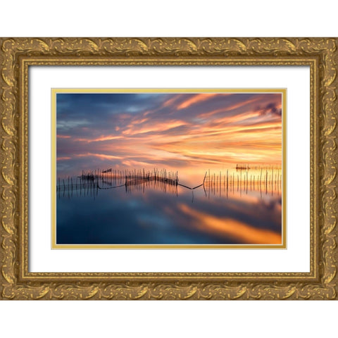 Fishnets Gold Ornate Wood Framed Art Print with Double Matting by Beut, Jose