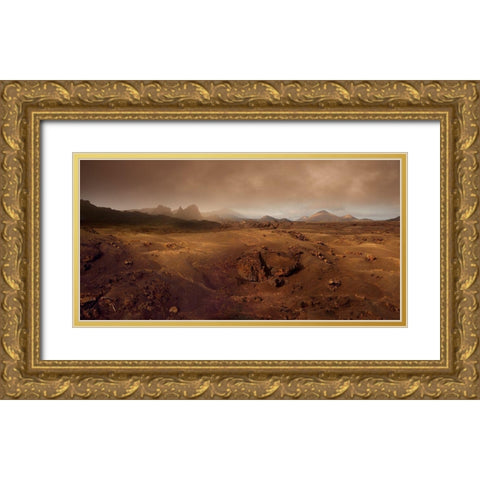 Volcanic Landscape In The Morning Fog Gold Ornate Wood Framed Art Print with Double Matting by Schumacher, Nicolas