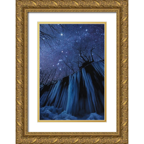 Freezing Cold Night Gold Ornate Wood Framed Art Print with Double Matting by Takanobu, Kano